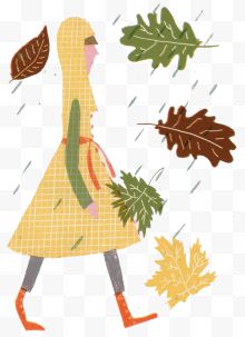 雨中的人与叶子