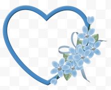 蓝色鲜花装饰心形边框