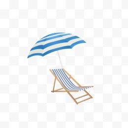 手绘沙滩遮阳伞和躺椅...
