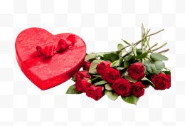 红玫瑰与心形礼盒