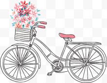 手绘卡通漫画自行车花卉插图