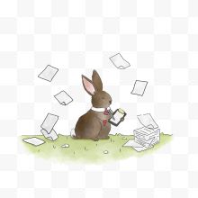 卡通手绘水墨的兔子