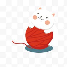 红色毛线球猫咪手绘