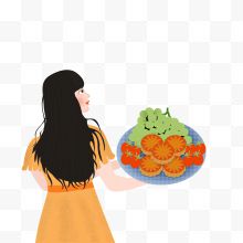 卡通手绘女人与食物