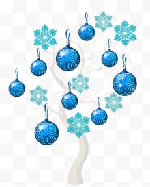 挂在树上的蓝色圣诞球