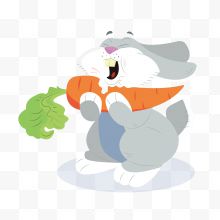 矢量卡通手绘可爱啃萝卜的兔子免
