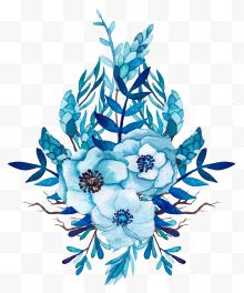 手绘蓝色花草花朵