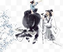 中国水墨画牧童海报背景