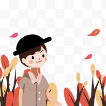 卡通手绘秋季站立草丛里的男