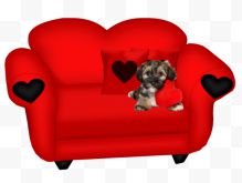 手绘红色沙发上的小狗...