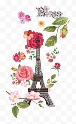 巴黎铁塔和鲜花
