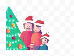 矢量手绘圣诞树一家人过圣...