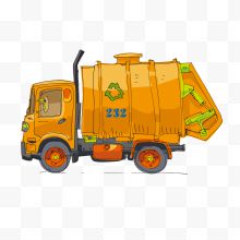 手绘橙色的垃圾车设计