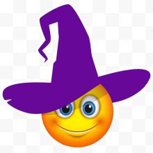 戴着紫色女巫帽的黄色笑脸
