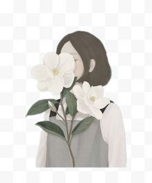 唯美插画女孩花