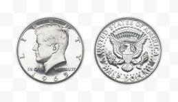 美国银币正面和反面...