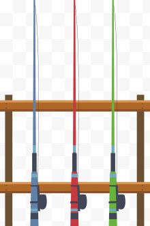 三个彩色钓鱼鱼竿