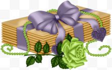 绿色玫瑰花和礼物盒