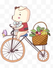 小猪骑自行车卡通手绘装饰