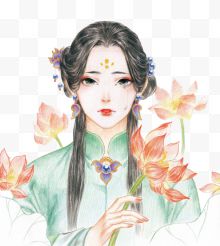 唯美手绘彩铅女孩插画