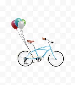 蓝色拴着气球的自行车