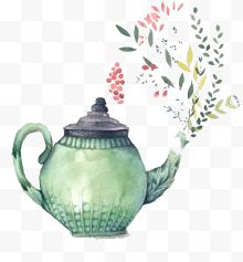 水彩茶壶鲜花