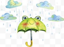 手绘风水彩青蛙雨伞