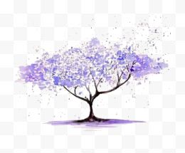 卡通手绘紫色大树