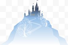 梦幻蓝色冬季雪山城堡