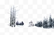 雪中树林房屋