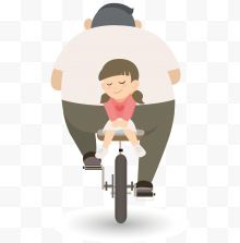父亲骑自行车搭着孩子