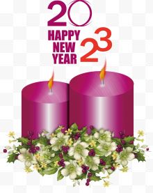 2023新年快乐紫色蜡烛...