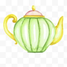 水彩绿色茶壶