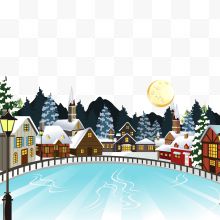 卡通圣诞节小镇的风景设计...