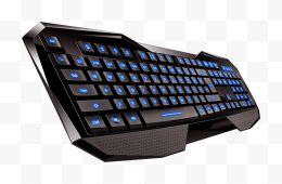 黑色电脑键盘蓝色字母...