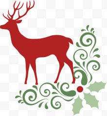 红色圣诞节冬青麋鹿