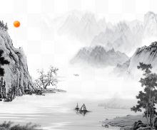 中国风水墨风景装饰图案...