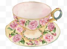 粉色牡丹花装饰茶杯