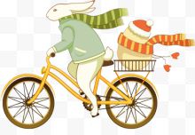 卡通手绘骑自行车的小白兔...