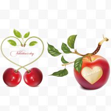 浪漫心形苹果和樱桃矢量