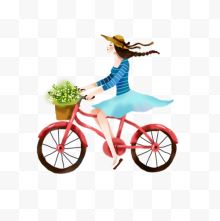 骑自行车的卡通女孩...