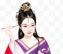 右手描眉的古风紫衣美女