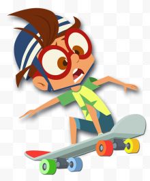 滑滑板的卡通男孩