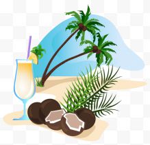 夏日海滩椰汁椰树