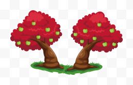 卡通红色苹果树