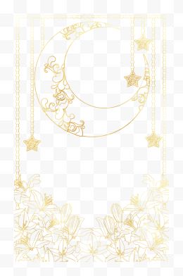 金色线稿鲜花月亮装饰背景...