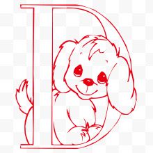 卡通手绘动物小狗字母D