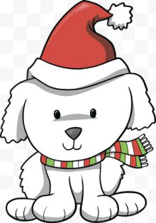 卡通绘画带圣诞帽的白色小狗