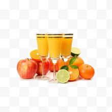 3杯新鲜果汁和水果