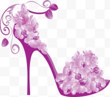 手绘紫色创意鲜花高跟鞋